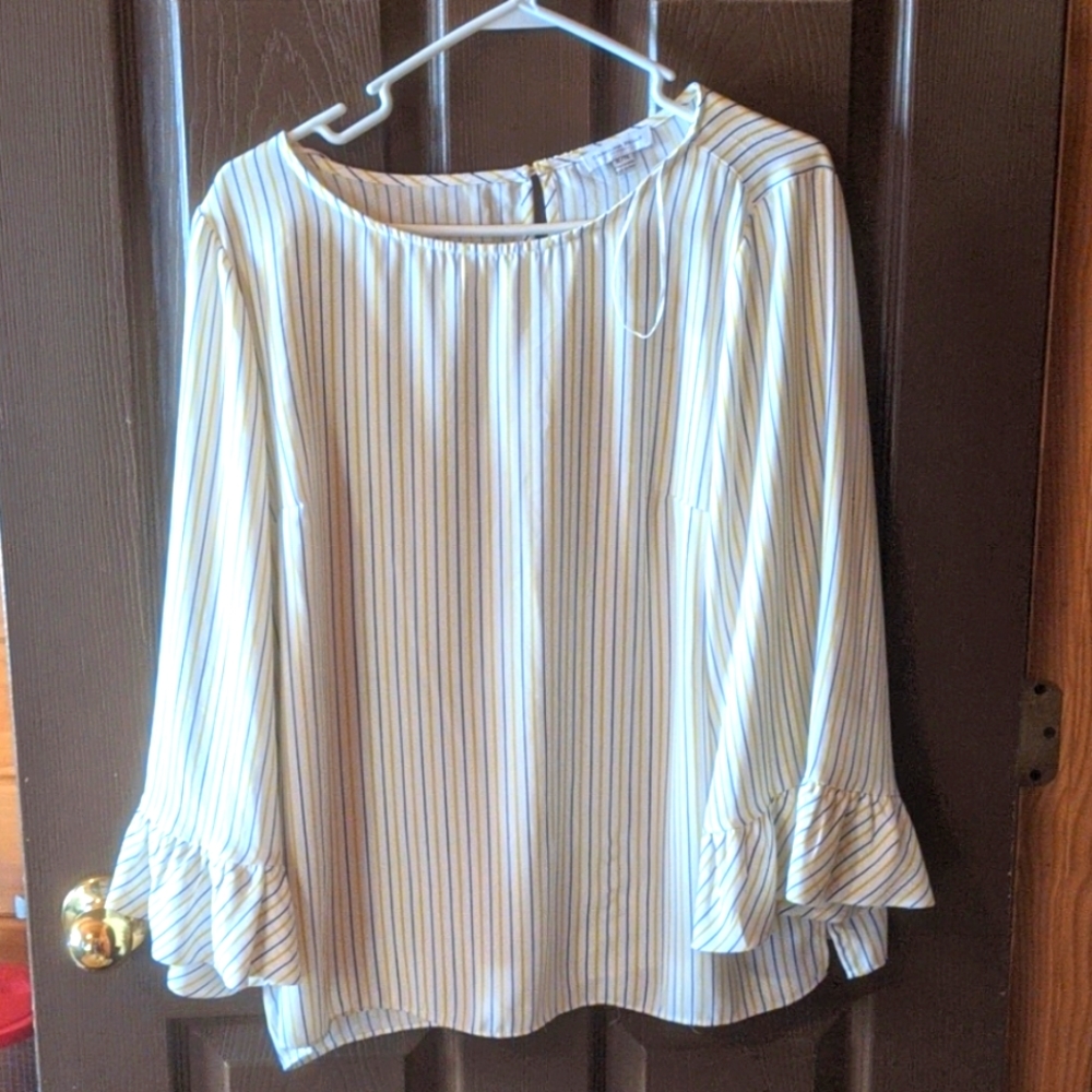 Striped Belle Sleeves Dress Shirt XL